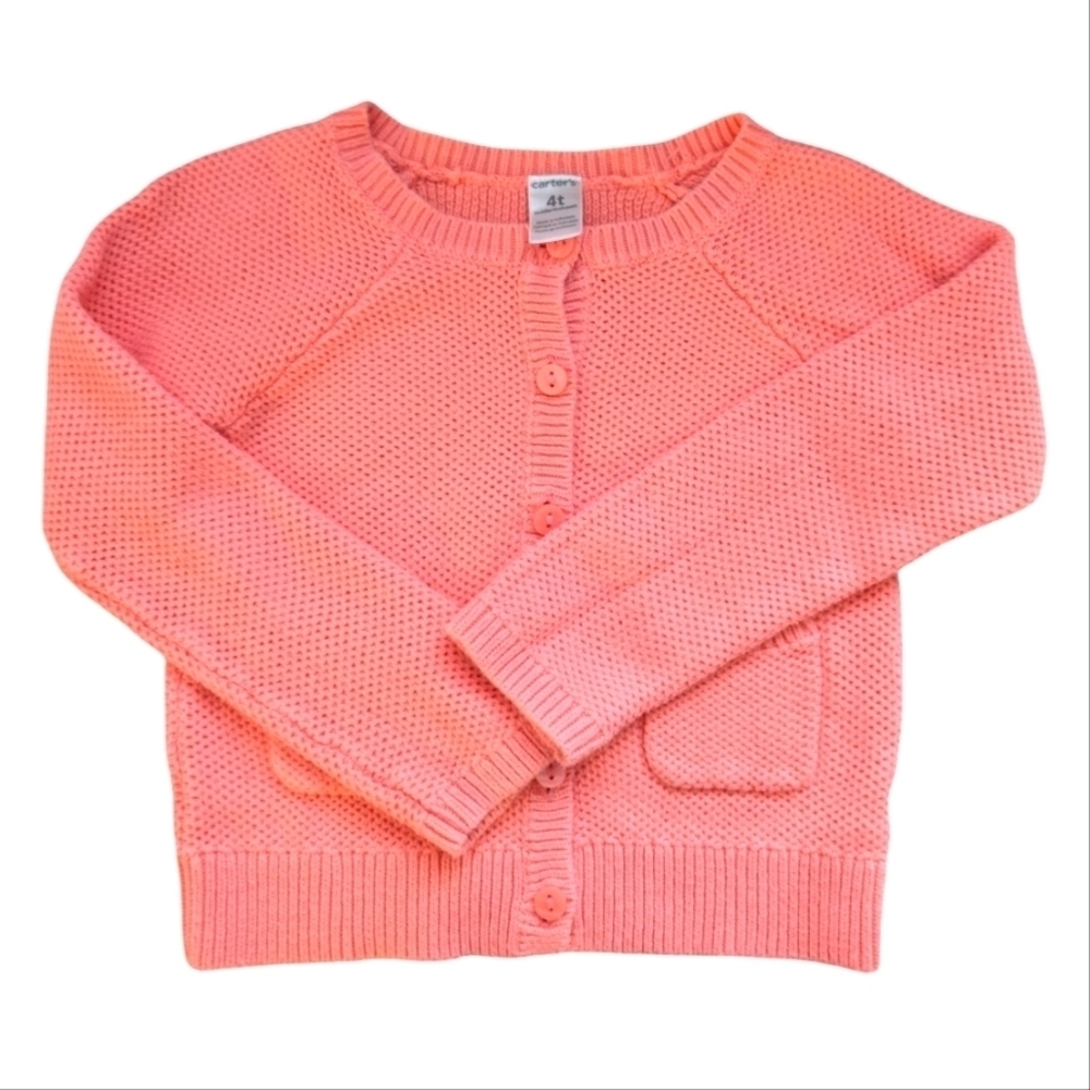 Carter's Girls Pink Cardigan Knitted Sweater with Long Sleeves Cotton Size 4T